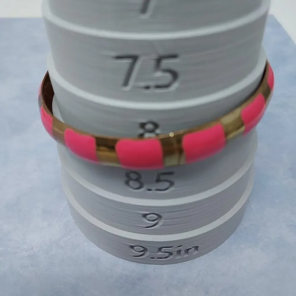 Hot Pink Enamel Bangle Bracelets Set of 2 Stripe and Floral 8